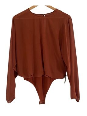 Express bodysuit blouse camisole with sheer flowy blouse bronze rust small